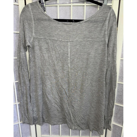 Free People Beach Boho Striped Oversized Dusty Sage Gauze Henley Long Sleeve Sm - Picture 2 of 14